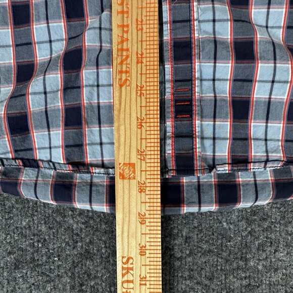 7 Diamonds Shirt Men Large Blue Plaid Long Sleeve Button Up Casual Pockets Adult - Picture 7 of 7